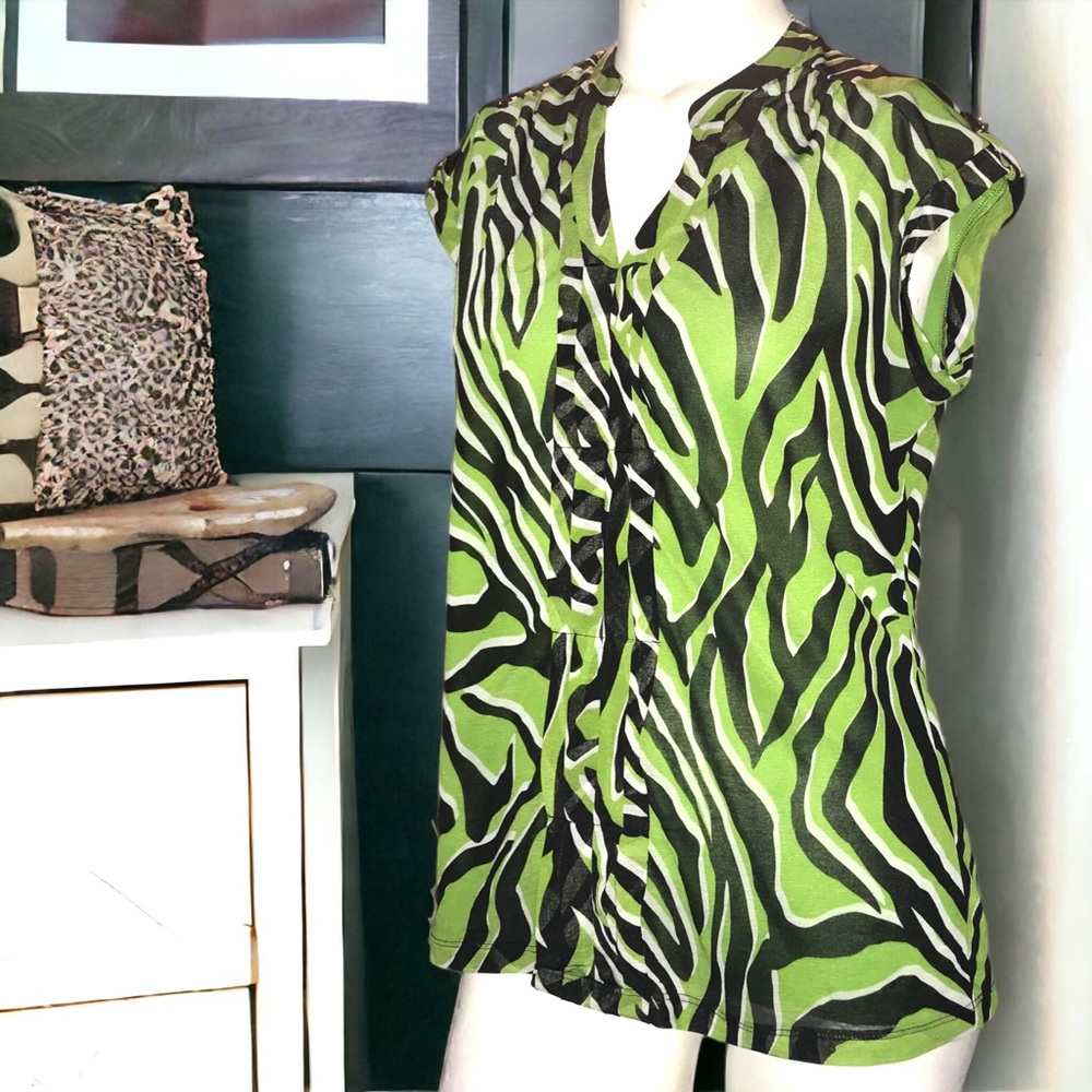 WORTHINGTON Animal Print Sleeveless Mandarin Collar Fitted Blouse